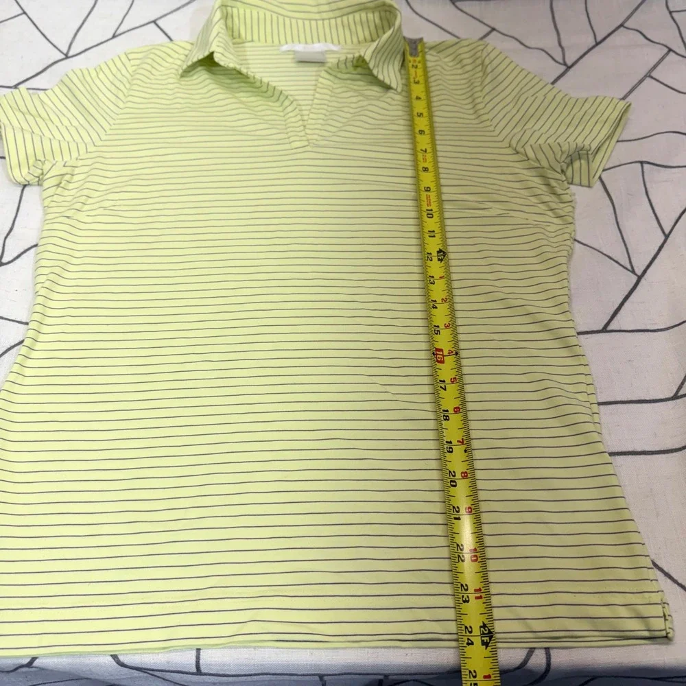 Nike Golf Polo Shirt Medium Lime Green Striped NikeFIT DRY Short Sleeve V-Neck